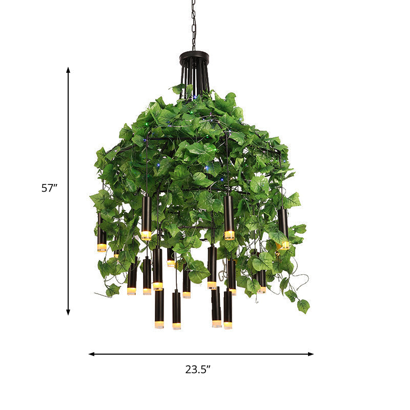 Modern Industrial Metal Chandelier Lamp - Wide Dome Design 22 Heads Hanging Light Kit With Plant