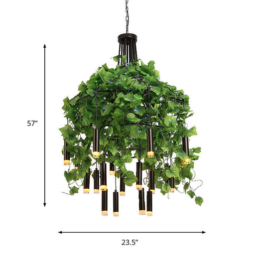 Modern Industrial Metal Chandelier Lamp - Wide Dome Design 22 Heads Hanging Light Kit With Plant