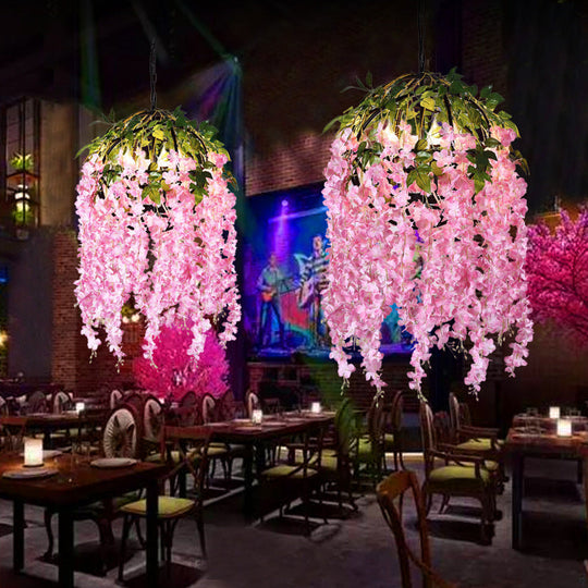 Metal Dome Pendant Chandelier With Pink/Purple Shades & Plant Design - 4/5 Heads 18/21.5 Wide Pink /