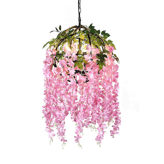 Industrial Metal Dome Pendant Chandelier With Pink/Purple 4/5 Heads Plant Design - 18’/21.5’ Wide