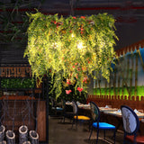 Green Led Industrial Metal Chandelier With Plant Decoration - 18’/23.5’/31.5’ Wide