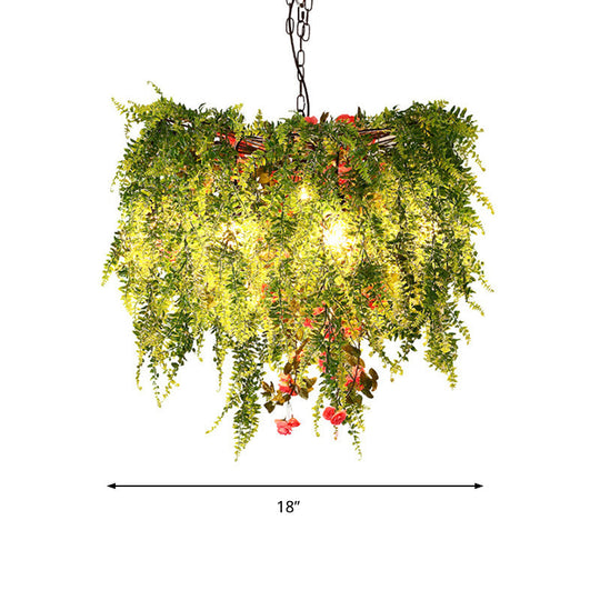 Green Led Industrial Metal Chandelier With Plant Decoration - 18’/23.5’/31.5’ Wide