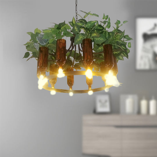 Green Wagon Suspension Light - Industrial Metal 10-Head Chandelier With Plant Deco Perfect For