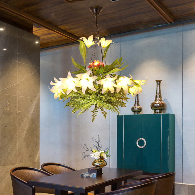 Turquoise Flower Chandelier: Industrial Round Hanging Light Kit With 10 Heads For Restaurants