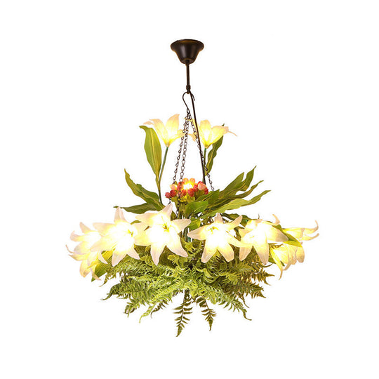 Turquoise Flower Chandelier: Industrial Round Hanging Light Kit With 10 Heads For Restaurants