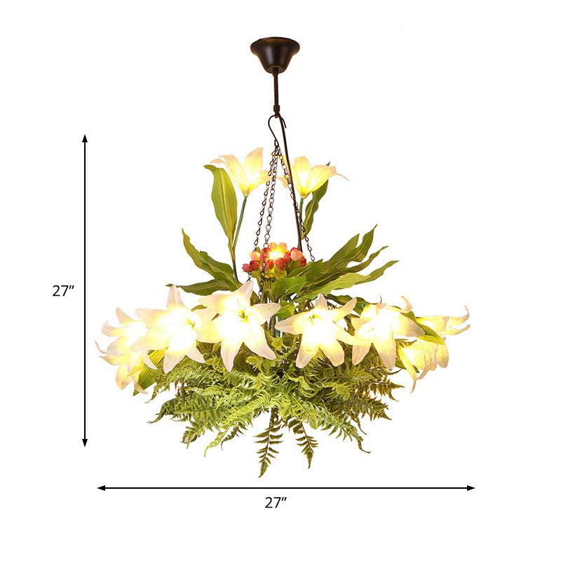 Turquoise Flower Chandelier: Industrial Round Hanging Light Kit With 10 Heads For Restaurants