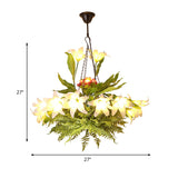Industrial Turquoise Chandelier Light Fixture - Round Restaurant Hanging Kit With Flower Deco 10