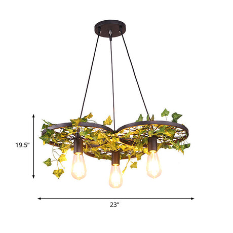 Industrial Metal Ceiling Lamp With Green Wagon Design And Plant Decoration - 3/6 Heads For