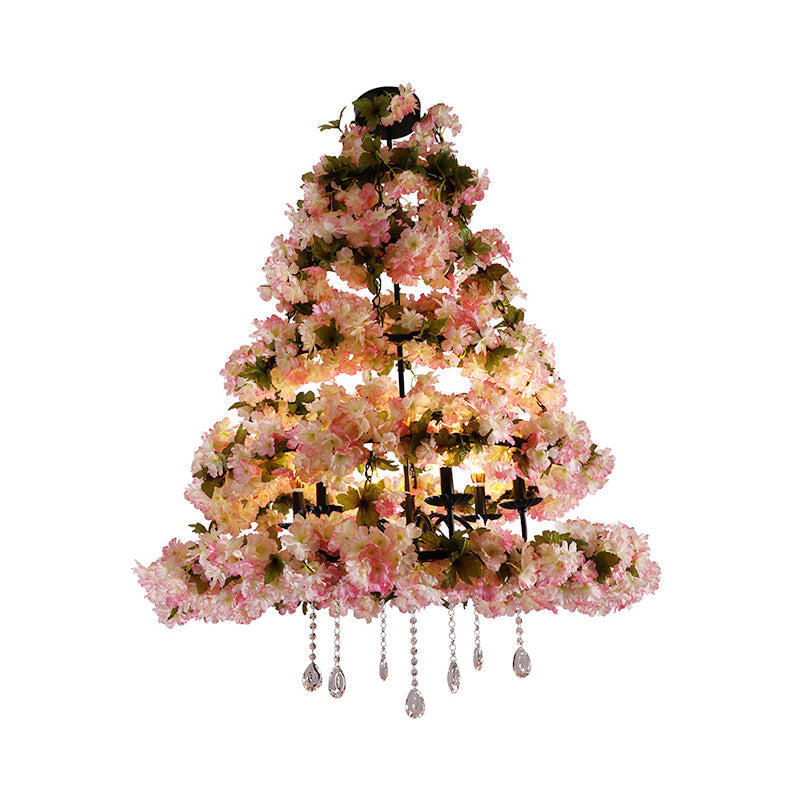 Retro Metal Flower Led Chandelier Lighting With 6 Pink Bulbs - Perfect For Restaurants