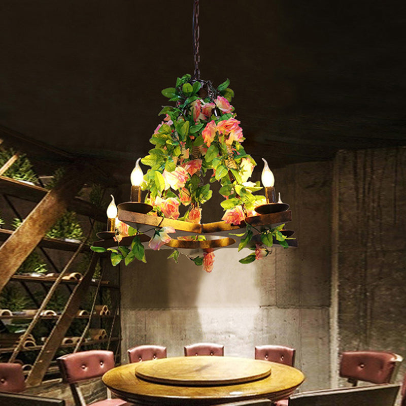 Metal Green Chandelier Candelabra – Antique Led Rose Ceiling Light With 5 Bulbs For Restaurants