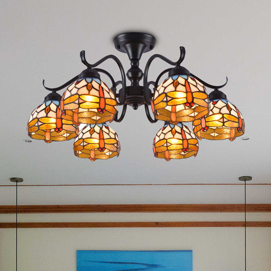 13’/19.5’ Dragonfly Semi-Flush Mount Ceiling Light Fixture With Cut Glass Mediterranean Design