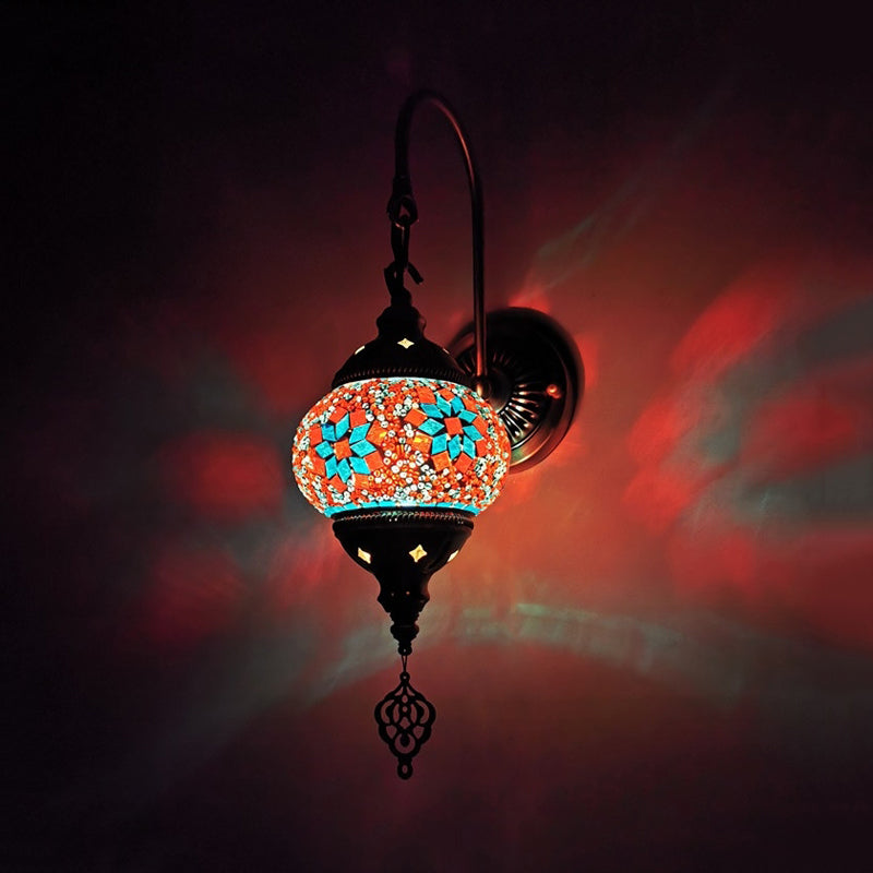 Multicolored Stained Glass Wall Sconce Light - Decorative Globe Fixture In Yellow/Green/Gold