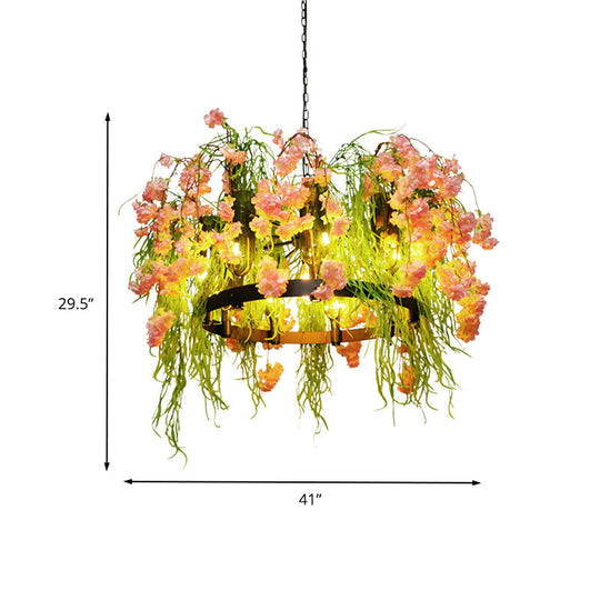 Black Metal Chandelier - Retro Led Flower Pendant Light Fixture (10 Lights) Ideal For Restaurants