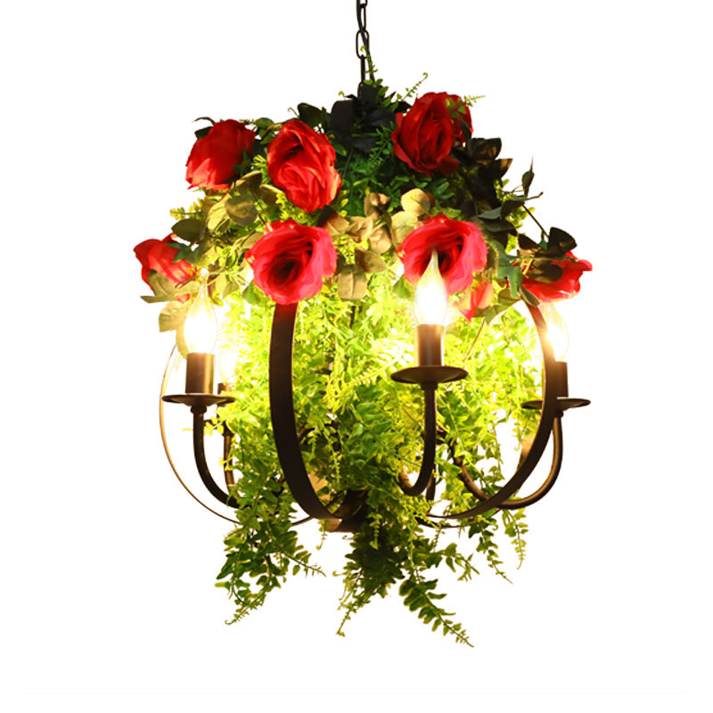 Industrial Black Metal Pendant Chandelier With 5 Bulbs – Rose Led Ceiling Fixture For Restaurants