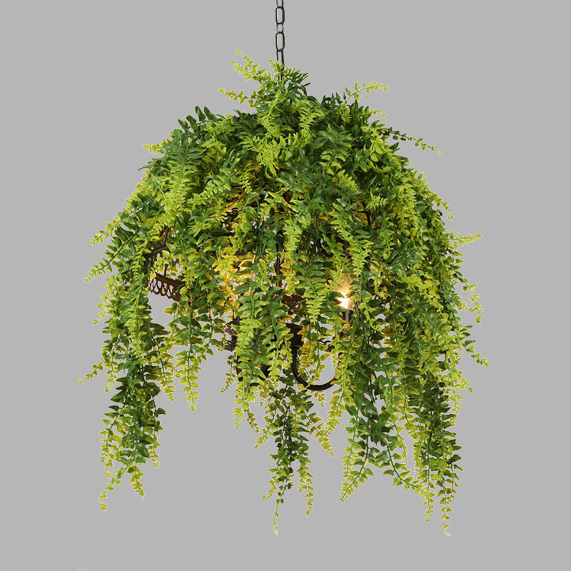 Retro Green Plant Restaurant Led Ceiling Chandelier - 3-Bulb Metal Hanging Light