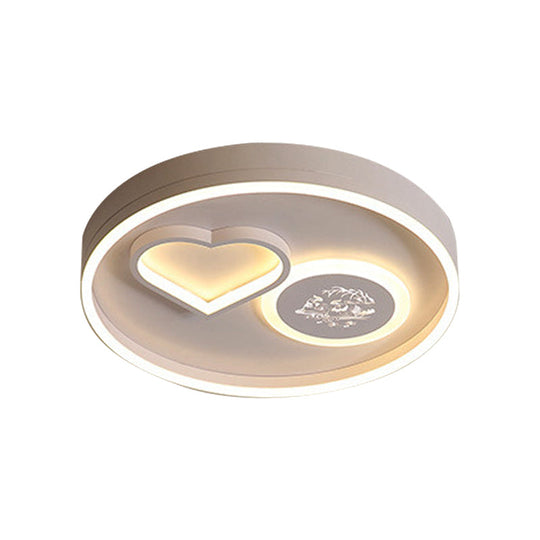 Modern Metal Led Round Flush Light In White/Brown For Living Room Ceiling - Warm/White Indoor