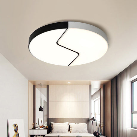 Modern Black And White Round Flushmount Metal 2 - Light Led Ceiling Light - 19.5’ W Warm/White