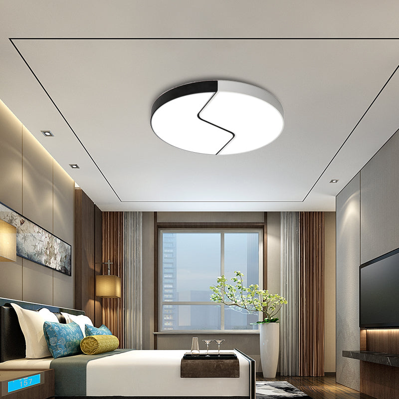 Modern Black And White Round Flushmount Metal 2-Light Led Ceiling Light - 19.5 W Warm/White /