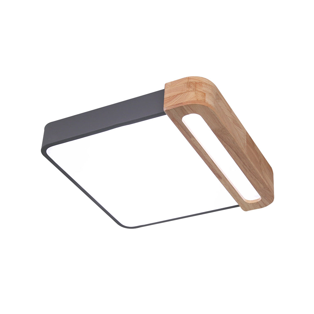 Nordic Square Acrylic Flush Light 12/16 Led Surface Ceiling Lamp In Grey/White/Red With Wood Guard -