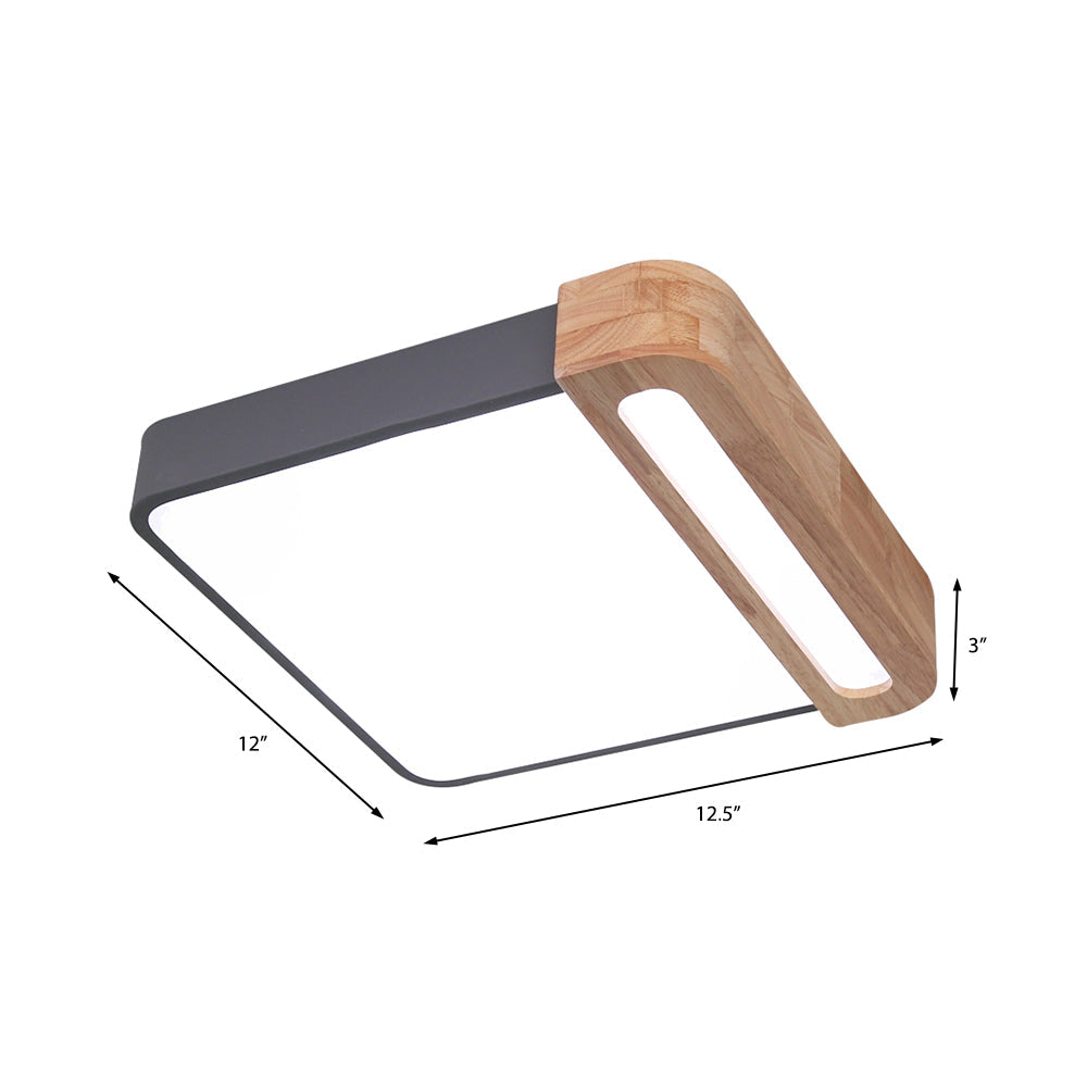 Nordic Square Acrylic Flush Light 12/16 Led Surface Ceiling Lamp In Grey/White/Red With Wood Guard -
