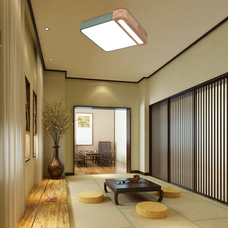 Nordic Square Acrylic Flush Light 12’/16’ Led Surface Ceiling Lamp In Grey/White/Red With Wood