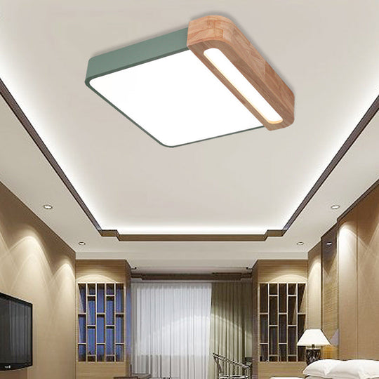 Nordic Square Acrylic Flush Light 12’/16’ Led Surface Ceiling Lamp In Grey/White/Red With Wood