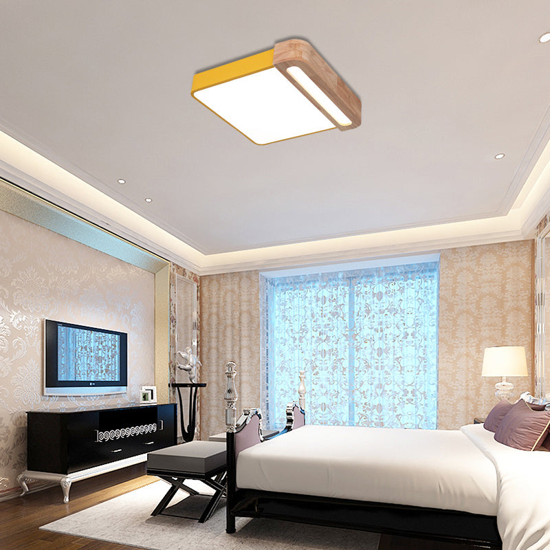 Nordic Square Acrylic Flush Light 12’/16’ Led Surface Ceiling Lamp In Grey/White/Red With Wood