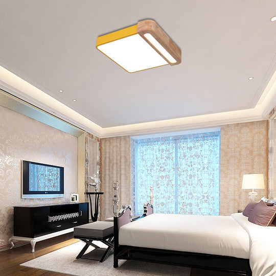 Nordic Square Acrylic Flush Light 12’/16’ Led Surface Ceiling Lamp In Grey/White/Red With Wood