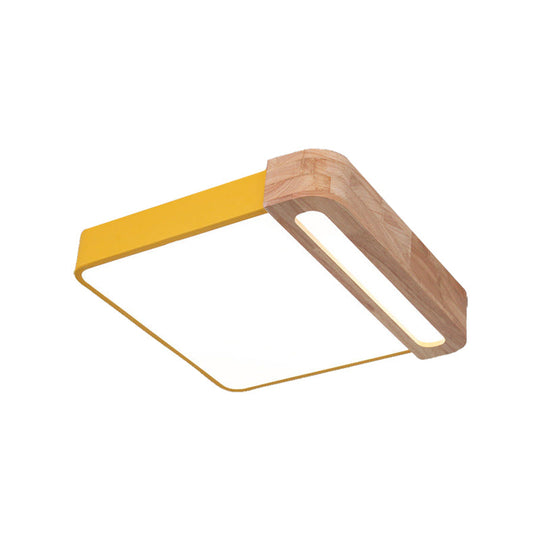 Nordic Square Acrylic Flush Light 12/16 Led Surface Ceiling Lamp In Grey/White/Red With Wood Guard -