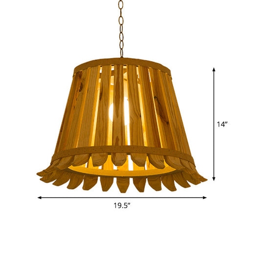 Japanese Wood Pendant Light With Trumpet Design - Beige Bedroom Lighting