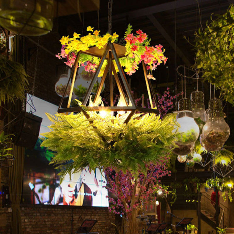 Vintage Industrial 5-Head Plant Ceiling Chandelier With Led Candlestick Pendant Light - Black