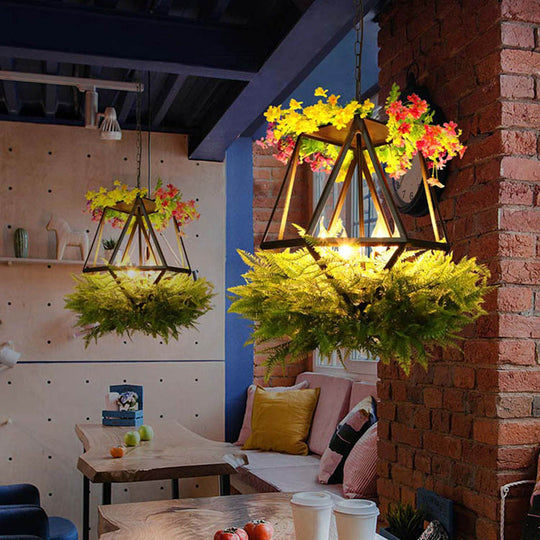 Vintage Industrial 5-Head Plant Ceiling Chandelier With Led Candlestick Pendant Light - Black