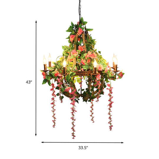 Rose Chandelier Led Rust Hanging Light Industrial Style 6 Bulbs- Candle Restaurant