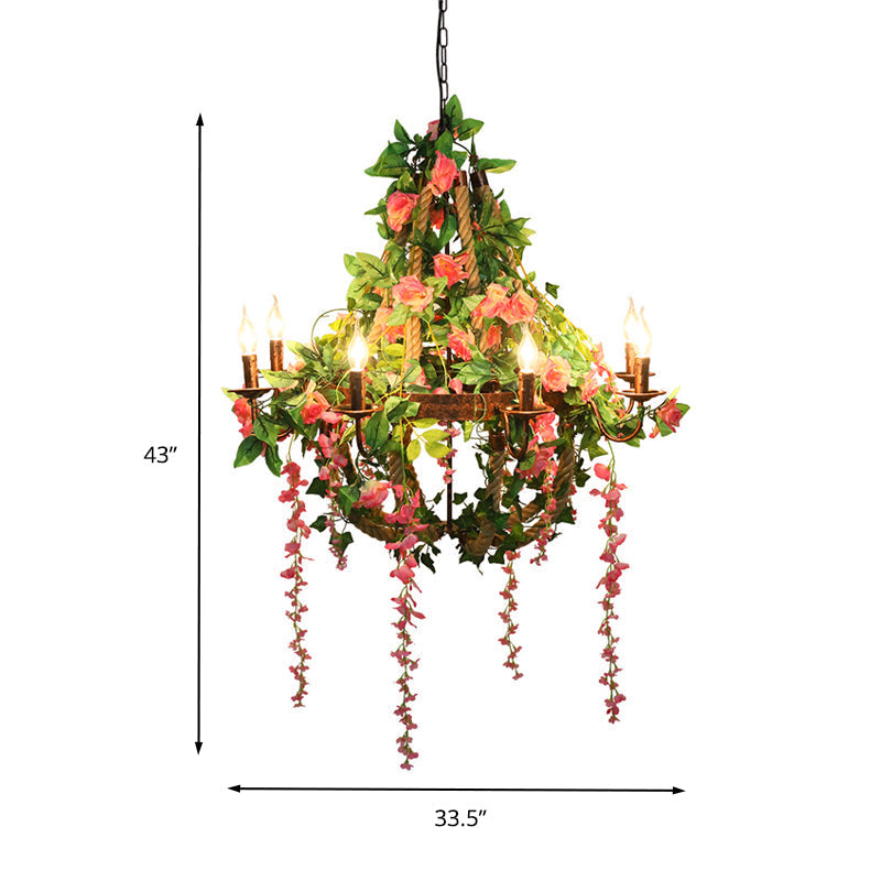 Industrial Rustic Led Chandelier With 6 Bulbs - Candle Restaurant Rose Hanging Light Fixture