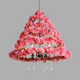 Cherry Blossom Chandelier: Industrial Metal Pink Hanging Lamp With Crystal 5 Bulbs 31.5/43 Width