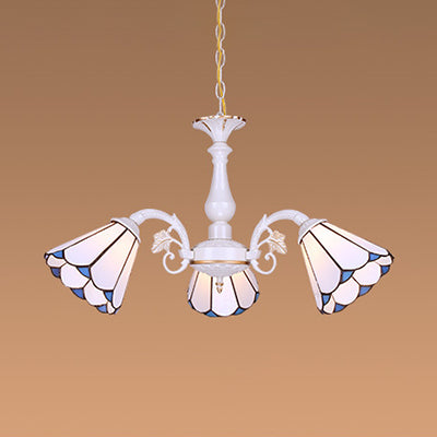 Tiffany Cone Pendant Chandelier Lamp - Adjustable Chain White 3/5/6/8 Lights Living Room Lighting
