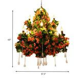 Black Metal Chandelier With 12 Candle Led Bulbs Industrial Floral Hanging Light Fixture Crystal