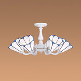 Tiffany Cone Pendant Chandelier Lamp - Adjustable Chain White 3/5/6/8 Lights Living Room Lighting