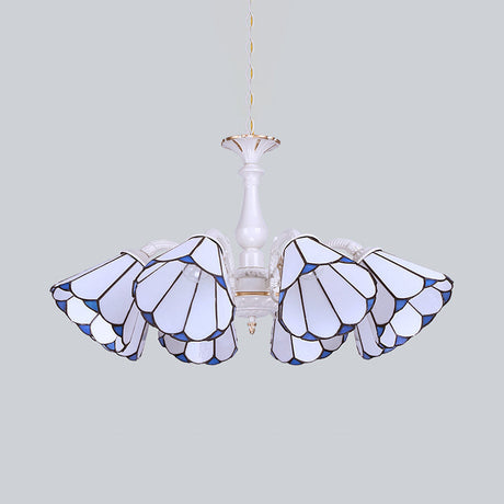 Tiffany Cone Pendant Chandelier Lamp - Adjustable Chain White 3/5/6/8 Lights Living Room Lighting