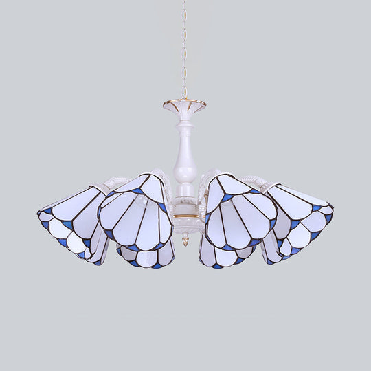 Tiffany Cone Pendant Chandelier Lamp - Adjustable Chain White 3/5/6/8 Lights Living Room Lighting