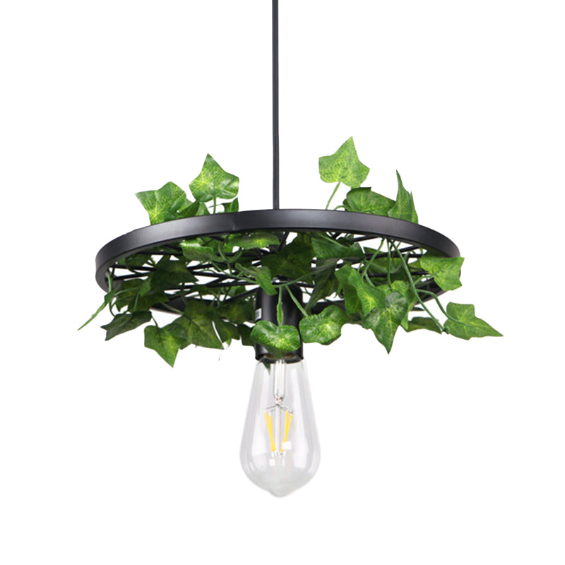 Industrial Metal Plant Led Pendant Lamp - Green 1 Head Ceiling Light For Restaurants