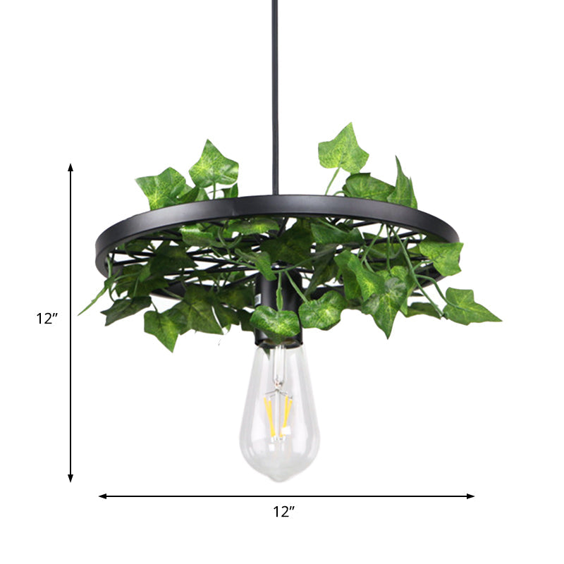 Industrial Metal Plant Led Pendant Lamp For Restaurants - Green Hanging Ceiling Light