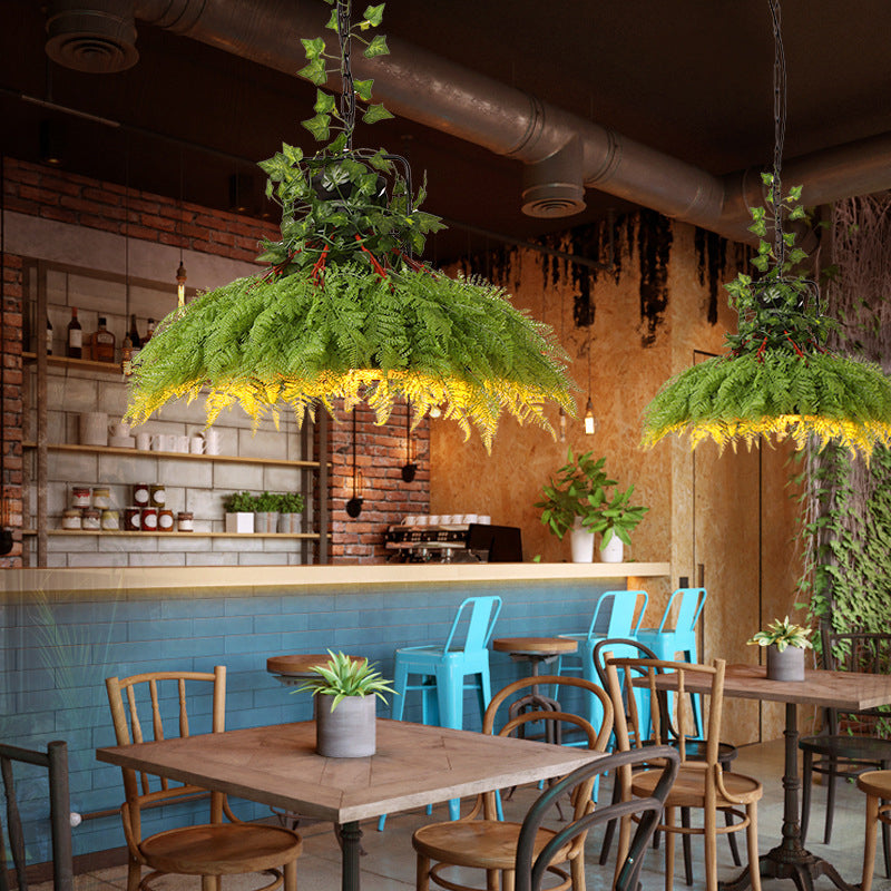 Green Antique Metal Pendant Lamp With Led Down Lighting Ideal For Restaurants - Available In 3 Sizes
