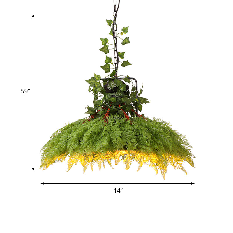 Antique Green Plant Led Pendant Lamp Metal Head Down Lighting - 14’/18’/21.5’ Wide For Restaurant
