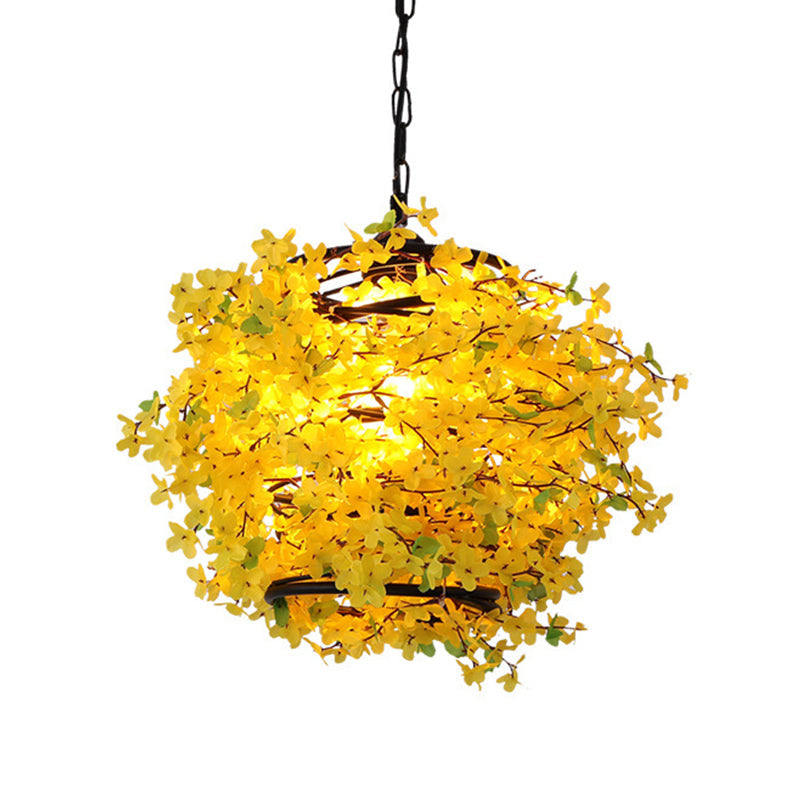 Yellow Metal Led Pendant Light For Restaurants - Industrial Blossom Style