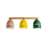 Nordic Wood Finish Linear Semi-Flushmount Light: 3 Lights And Oval Metal Shade