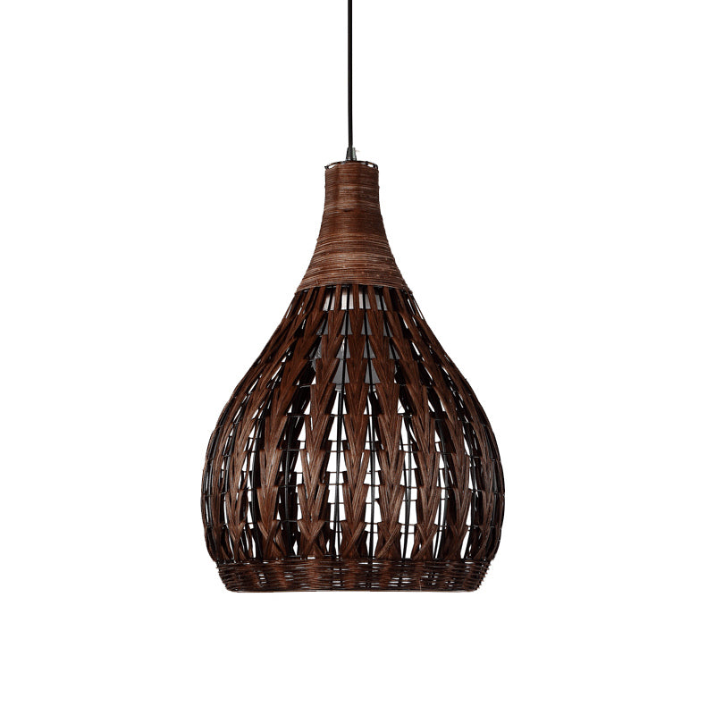 Asian Coffee Rattan Pendant Lamp With Jar Shade - Elegant Bedroom Ceiling Light
