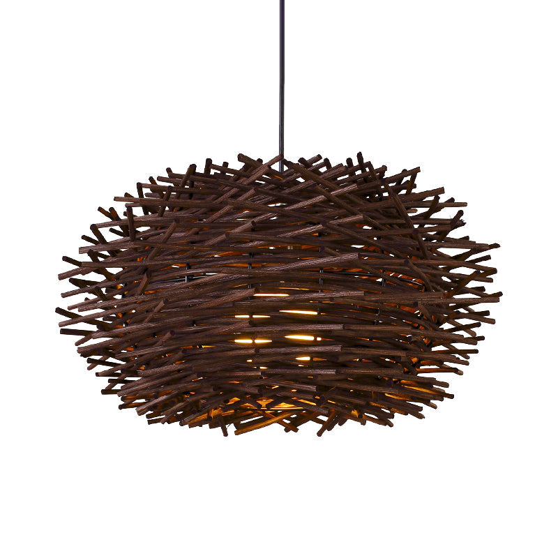 Rattan Shade Chinese Ceiling Lamp - White Global Pendant Light With 1 Bulb