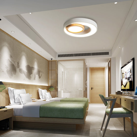 Nordic Green/White/Grey - Wood Led Flush Mount Ceiling Light With Acrylic Double Circles