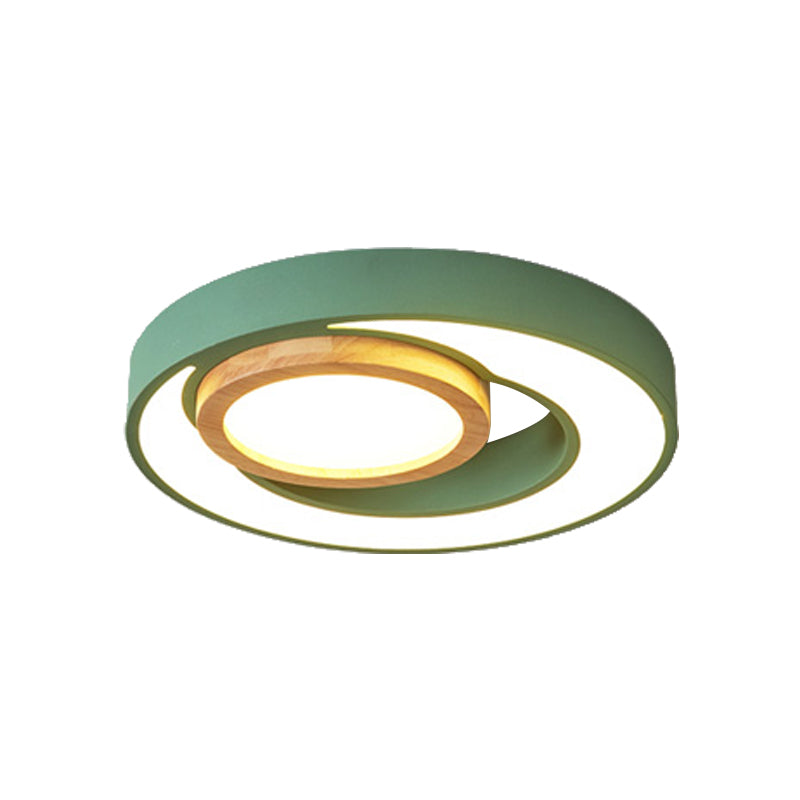 Nordic Green/White/Grey - Wood Led Flush Mount Ceiling Light With Acrylic Double Circles